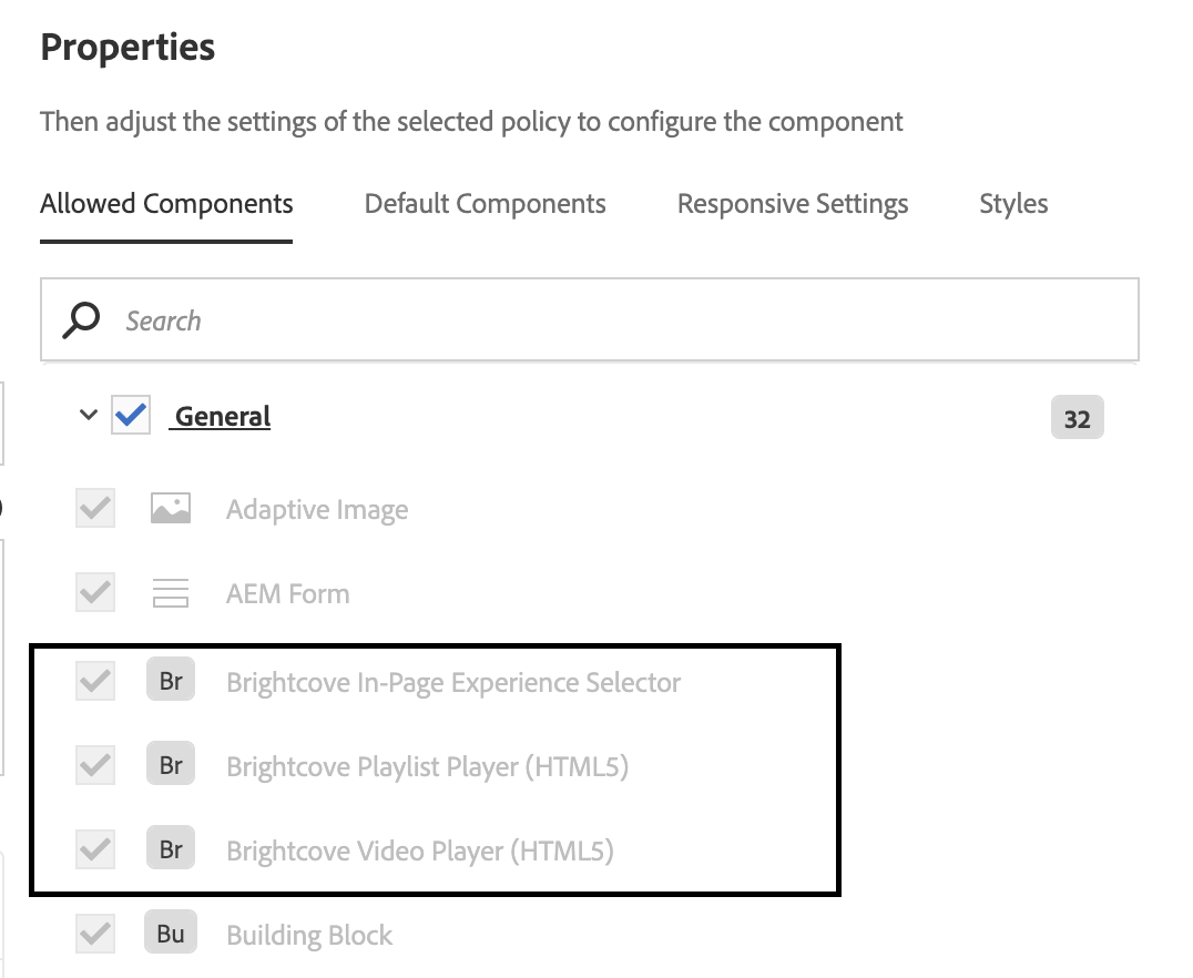 Allow Brightcove Player Components